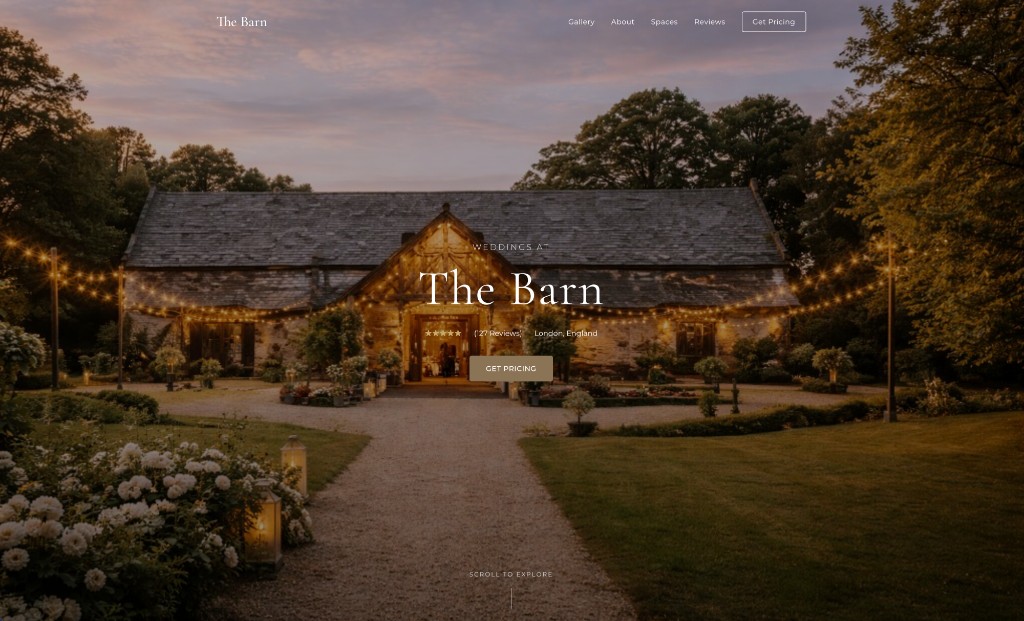 The Barn – rustic wedding venue website