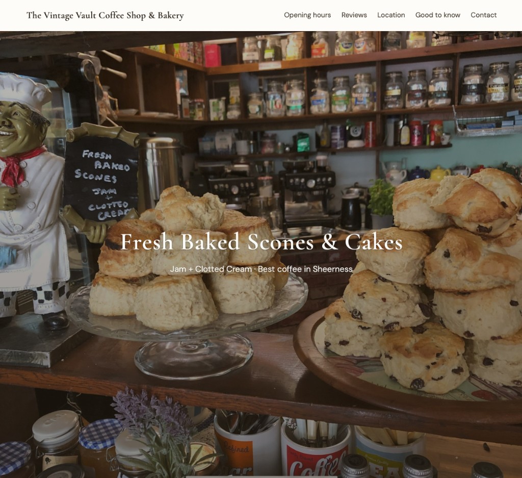 The Vintage Vault – coffee shop and bakery website